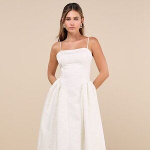 Lulus Gorgeous Extravagance White Floral Jacquard Maxi Dress - Size M